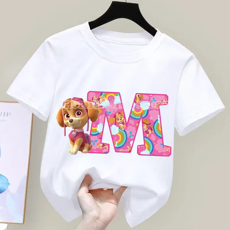 تي شيرت Paw Patrol صيفي للأولاد والبنات قمصان ماصة لطيفة برسومات كرتونية تشيس سكاي بيضاء ملابس بسيطة أساسية متعددة الاستخدامات هدية 