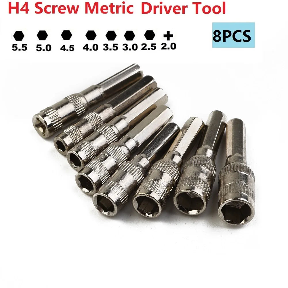 Innensechskant-Steckschlüsseleinsatz H4, Schraube, silberfarben, Treiberwerkzeug, Sechskantmutter, metrisch, PH2.0/M2.5–5,5 mm, 8-teilig/Set, Bohrer für Autoreparatur 