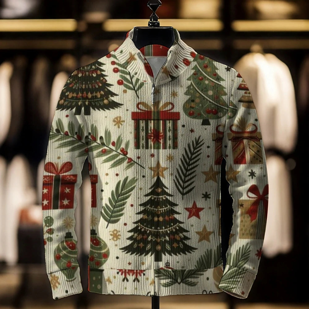 2024 Men’s Casual Christmas 3D Print Sweater Cardigan Loose Outerwear Coat, Winter Men’s Fashion Jacket, Casual Men’s Clothing