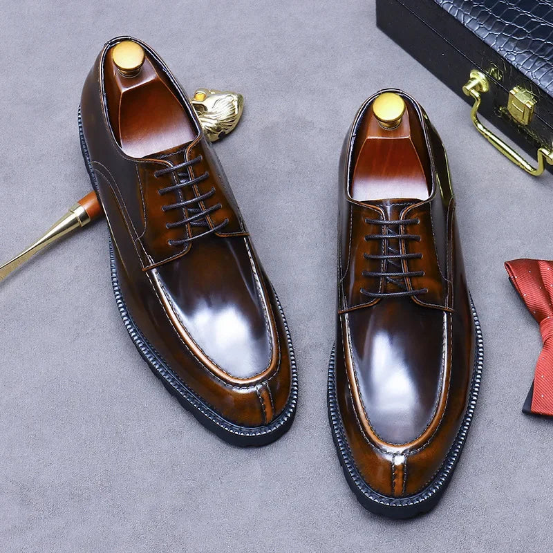 Vintage Flat Mens Dress Shoes Luxury Genuine Leather Handmade Quality Comfortable 2025 Spring Patent Leather Wedding Shoes Man