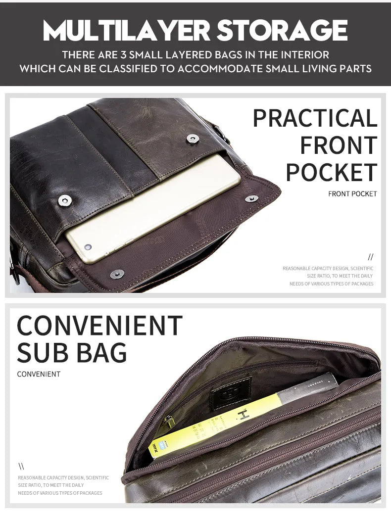 BULLCAPTAIN Genuine Leather Men's Crossbody Bag Large Capacity Casual Multifunctional Handbag A Fashion Business Briefcase