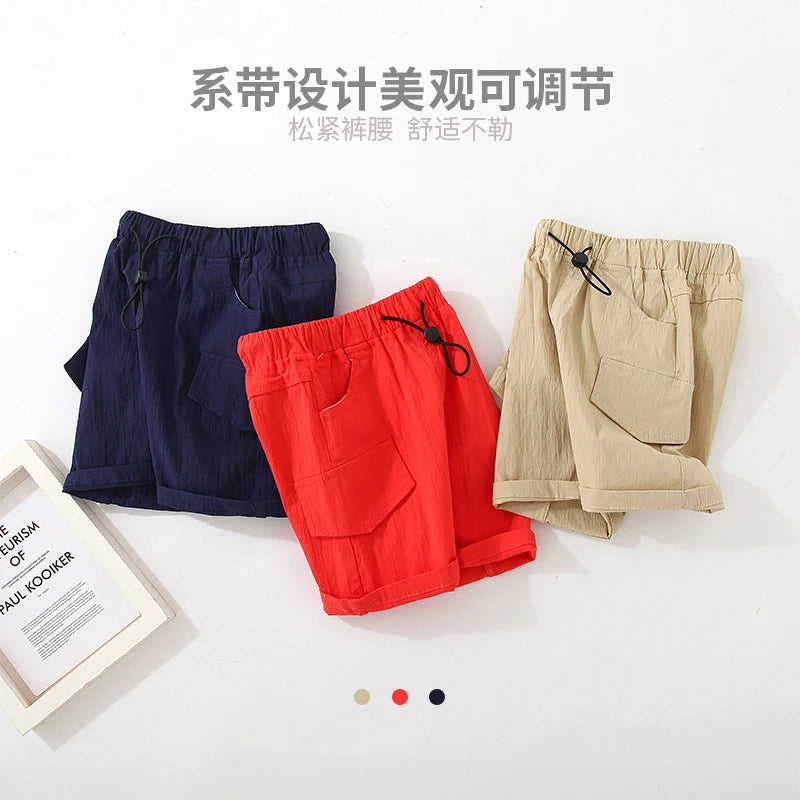 New Fashion Summer Child Clothes Adjustable Elastic Solid Color Beach Cargo Shorts For Kids Boys