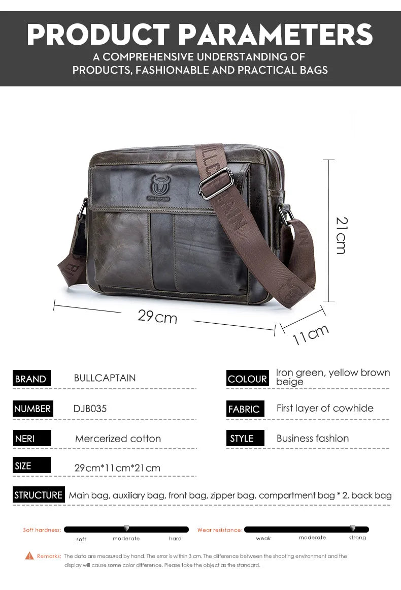 BULLCAPTAIN Genuine Leather Men's Crossbody Bag Large Capacity Casual Multifunctional Handbag A Fashion Business Briefcase