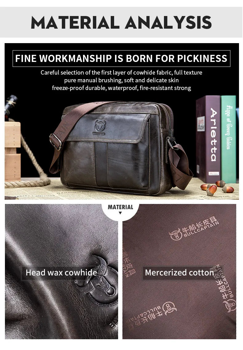 BULLCAPTAIN Genuine Leather Men's Crossbody Bag Large Capacity Casual Multifunctional Handbag A Fashion Business Briefcase