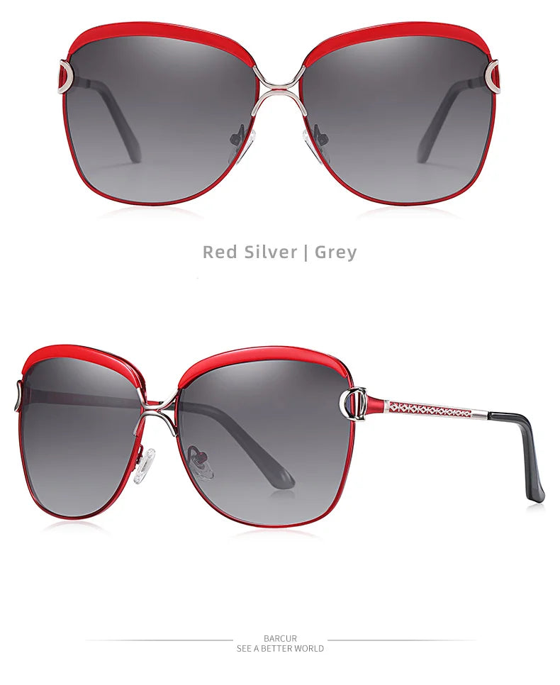 BARCUR Polarized Ladies Sunglasses Women Gradient Lens Round Sun Glasses Square Luxury Brand Oculos Lunette De Soleil Femme