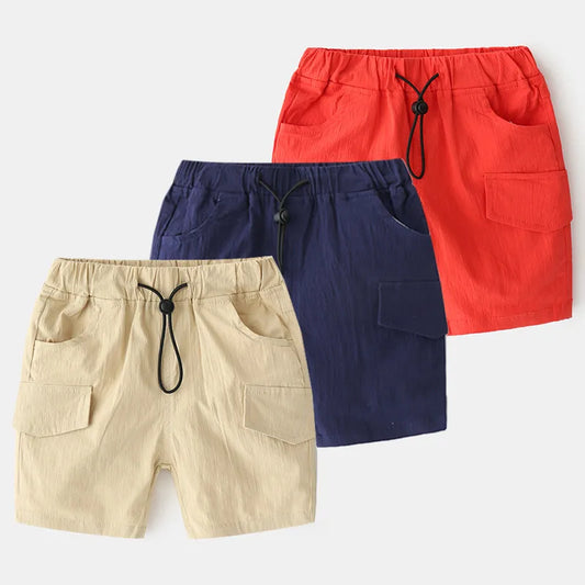New Fashion Summer Child Clothes Adjustable Elastic Solid Color Beach Cargo Shorts For Kids Boys