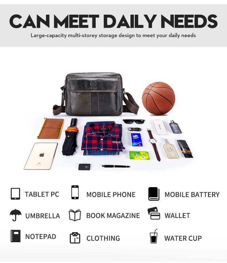 BULLCAPTAIN Genuine Leather Men's Crossbody Bag Large Capacity Casual Multifunctional Handbag A Fashion Business Briefcase