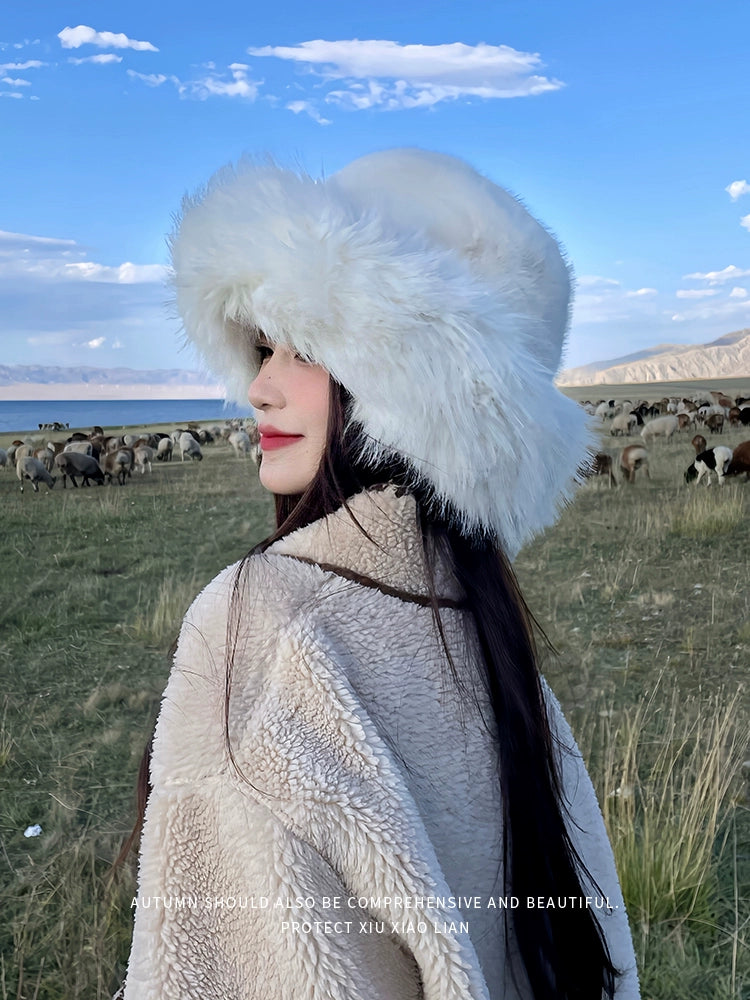 Women's Winter Fleece-lined Thickened Big Head Circumference Furry Hat