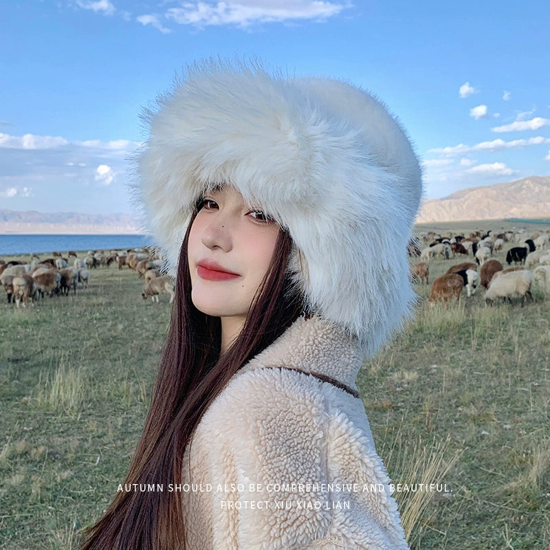 Women's Winter Fleece-lined Thickened Big Head Circumference Furry Hat