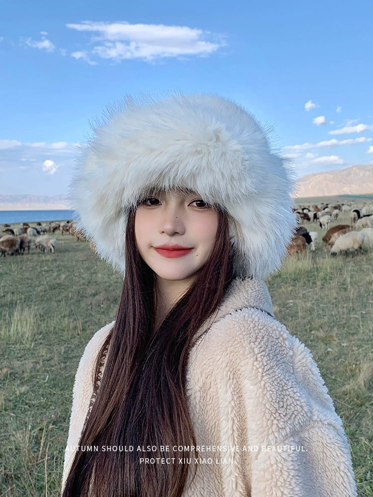Women's Winter Fleece-lined Thickened Big Head Circumference Furry Hat