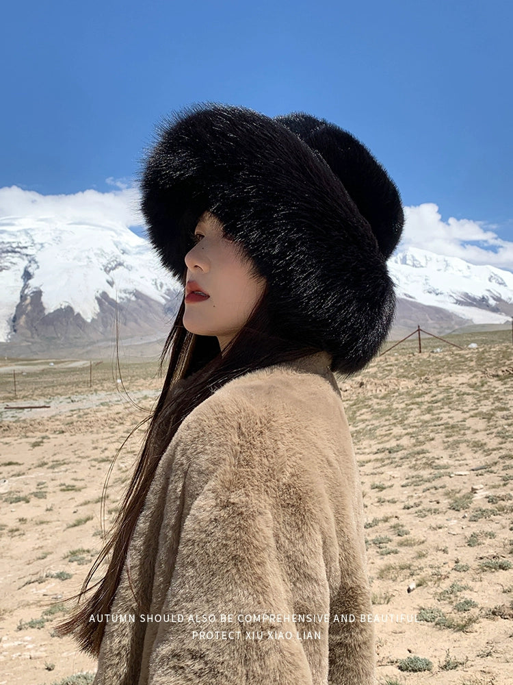 Women's Winter Fleece-lined Thickened Big Head Circumference Furry Hat