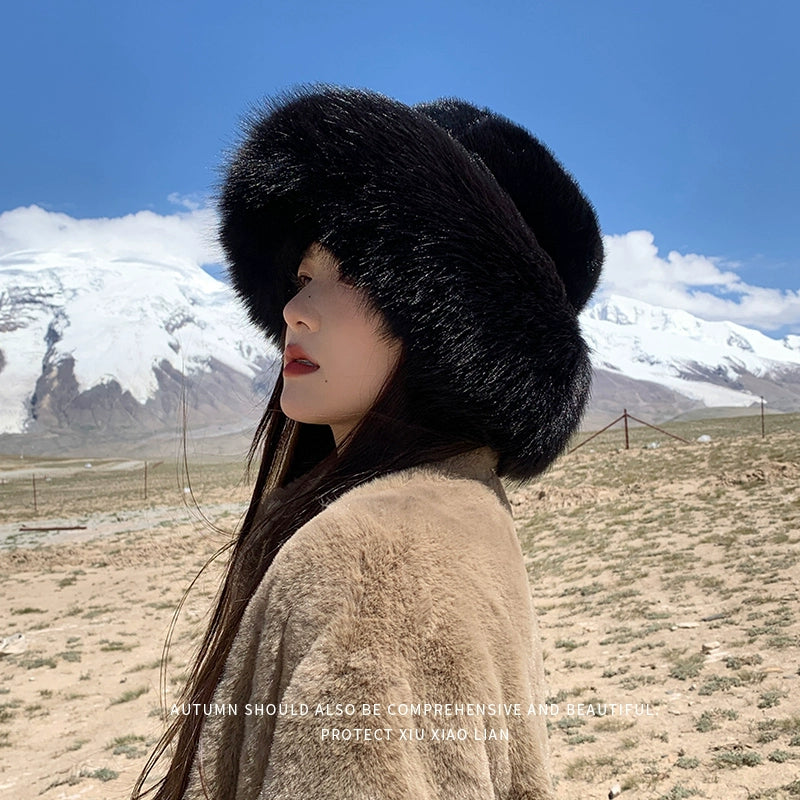 Women's Winter Fleece-lined Thickened Big Head Circumference Furry Hat