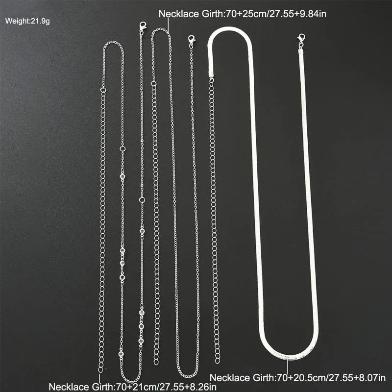 3Pcs Boho Flat Snake Chain Belly Waist Chain for Women Simple Silver Color Zircon Summer Beach Jewelry Female Bikini Accessories