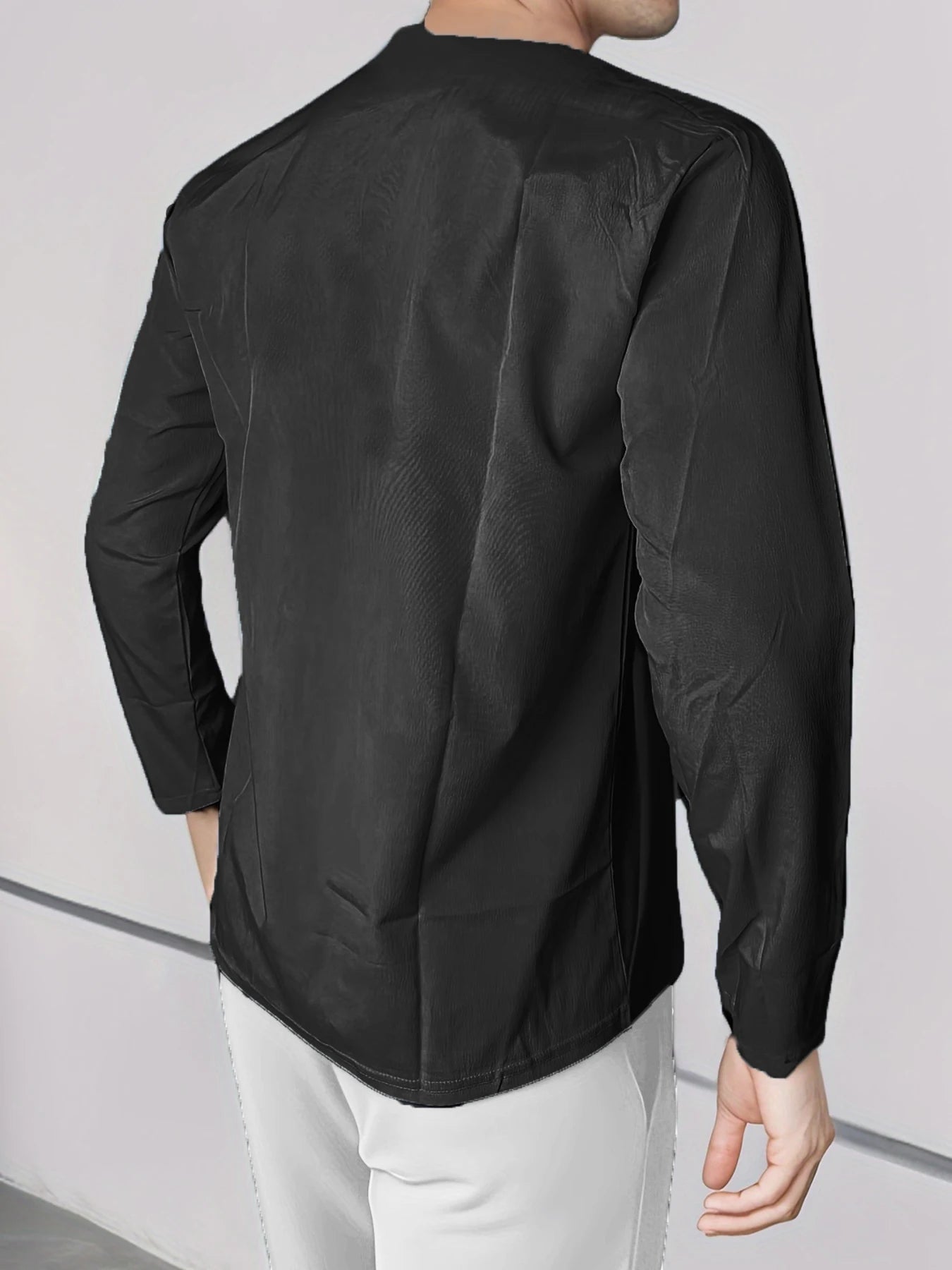 Men's Shirt Top V Neck Breathable Beach Shirt Long Sleeves Closure Regular Fit Solid Color Male Casual Shirt For Daily Vacation mon