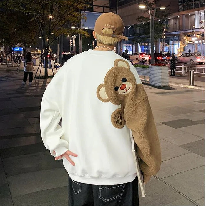 Winter Pullover Sweater Women Tops Bear Boho Casual Pocket Long Sleeve Pull Female Solid Warm Sweaters Pullovers