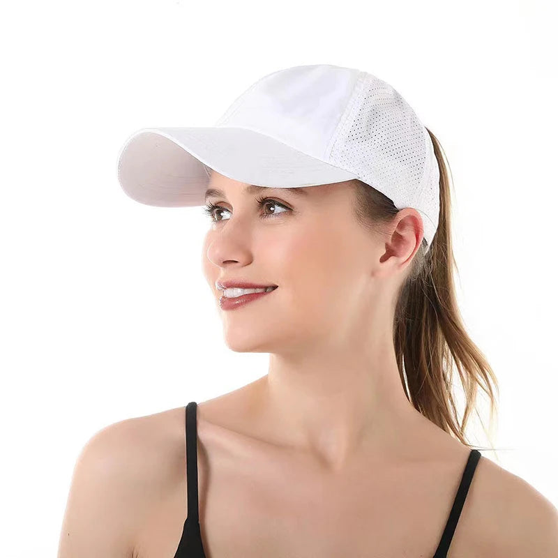 Summer Solid Color Baseball Caps Golf Wear Women Sport Leisure Cross Ponytail Hat Mesh Quick-Drying Half-Hollow
