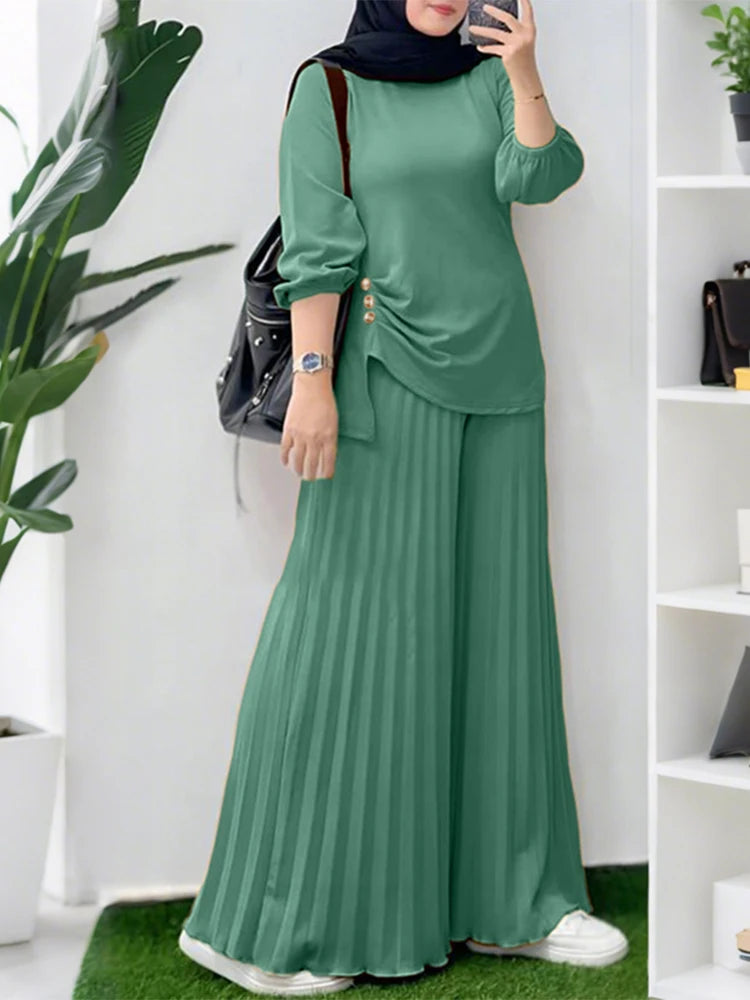 Autumn Matching Sets ZANZEA Outfits Casual Long Sleeve Tops Trousers Suit Solid Loose Tracksuit 2 Pieces Sets