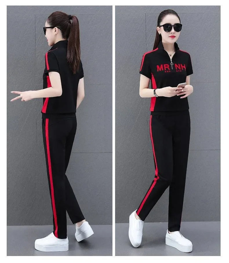 Fashionable Women's Sport Suit Summer New Style Slimming Casual 2-piece Set Age-reducing Running Clothes