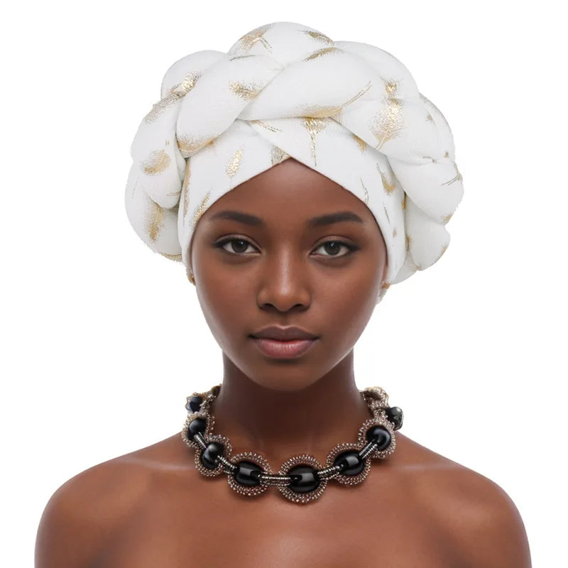 Feather Braid Turban Caps for Women Headwear Headscarf Bonnet Female Head Wraps African Indian Hat Turbante Mujer