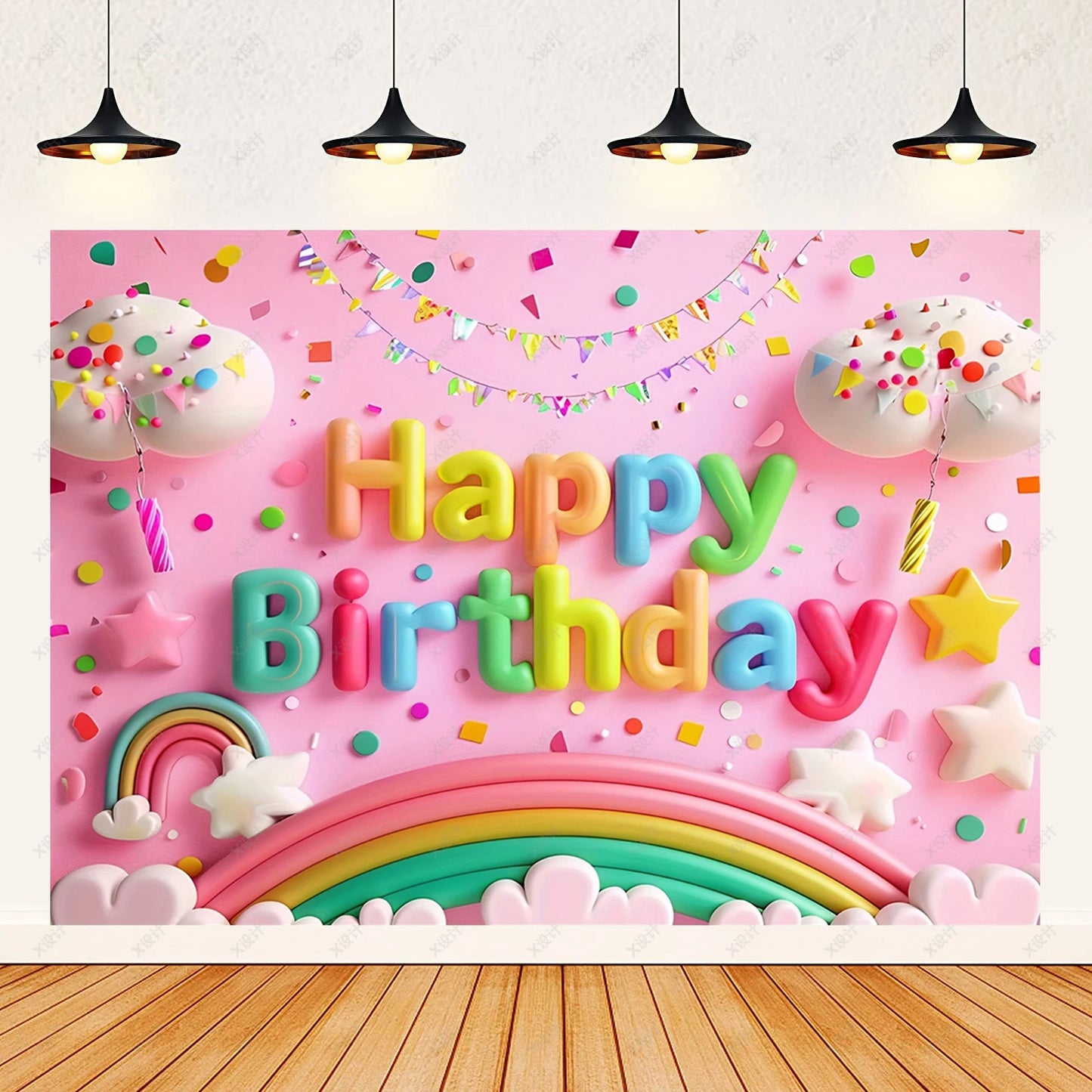Colorful Happy Birthday Background 3d Balloons Rainbow Children Girl Birthday Party Decoration Banner Baby Party Photo Prop Gift