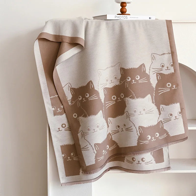 New Fashion Cute Cat Ladies' Jacquard Pashmina Cashmere Scarf Winter Thick Warmth Shawl Coldproof Windproof Blanket Scarf