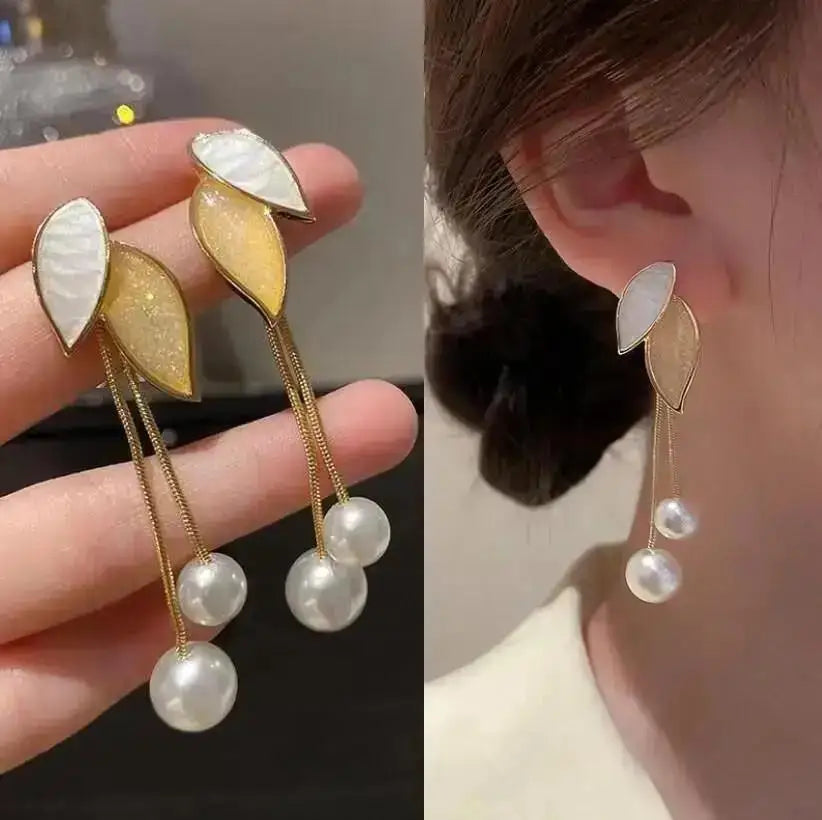 925 Silver Needle Korean Fashion Pearl Tassel Earrings For Women Jewelry Trending New Luxury Women's Zircon Pearl Earrings