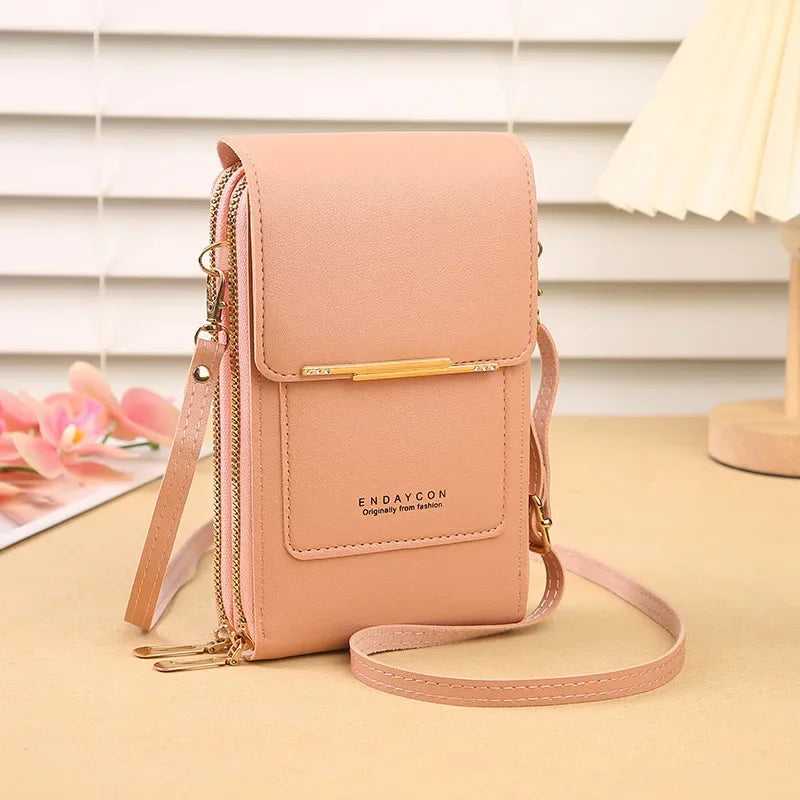 Women Fashion Touch Screen Lock Cell Phone Bag Women's Mobile Phone Card Holder Crossbody Shoulder Bag Money Pockets Small Bags