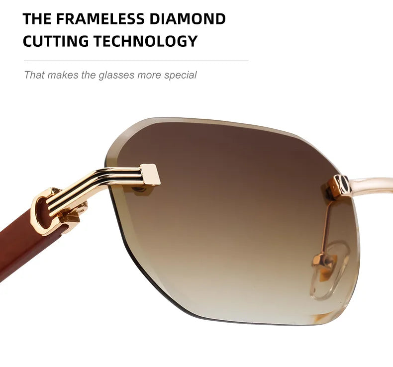 Vintage Square Rimless Sunglasses Men Luxury Brand Trendy Frameless Punk UV400 Eyewear Anti Blue Light Prescription Glasses