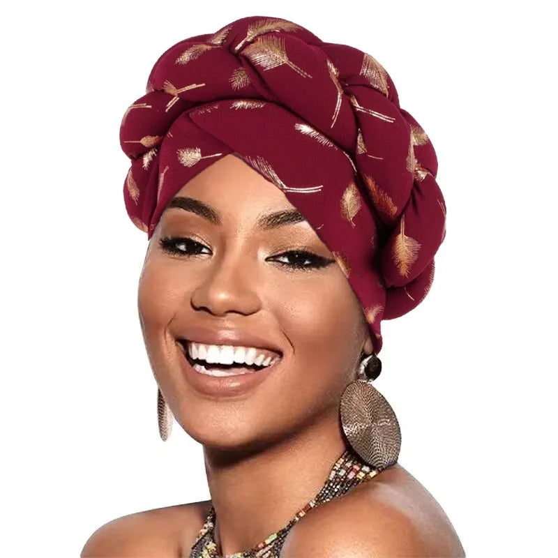 Feather Braid Turban Caps for Women Headwear Headscarf Bonnet Female Head Wraps African Indian Hat Turbante Mujer
