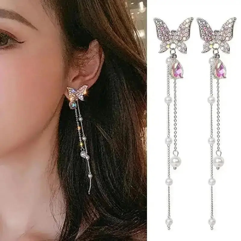 925 Silver Needle Korean Fashion Pearl Tassel Earrings For Women Jewelry Trending New Luxury Women's Zircon Pearl Earrings