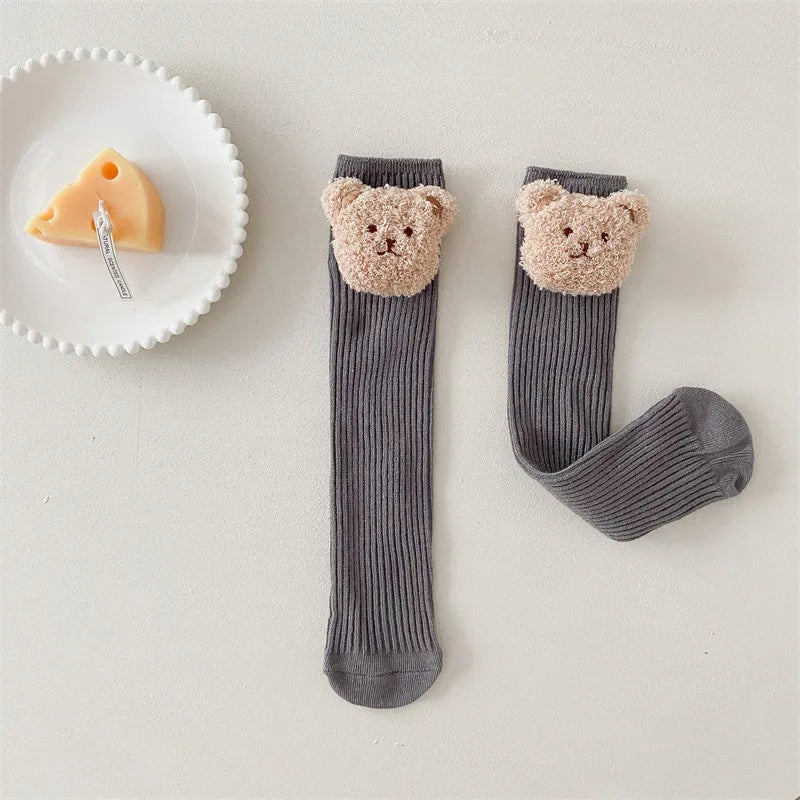 Bear Doll Children Long Tube Socks Winter Autumn Warm Kids Knee High Sock Cotton Girl Sokken Soild Color Stockings 2-8Y