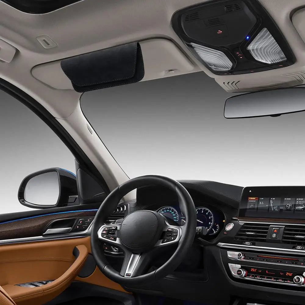 Car Sunglasses Box Magnetic Glasses Storage Holder Car Sun Visor Organizer Leather Sunshade Storage Bag Car Accessories