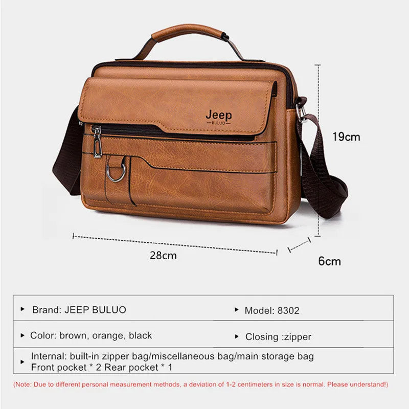 JEEP BULUO Brand Men's Crossbody Shoulder High Quality Tote Fashion Business Man Messenger Big Size PU Leather Bags