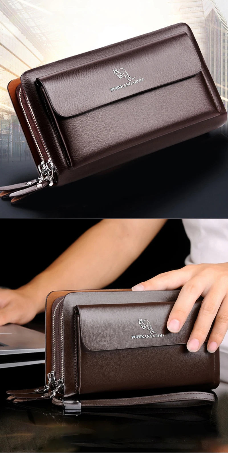 Men'S Clutch Bag PU Leather Zipper Wallet Passcard Fashion Luxury Handbag Square Holder Phone Pouch Hand Porter Bag Clutch Male