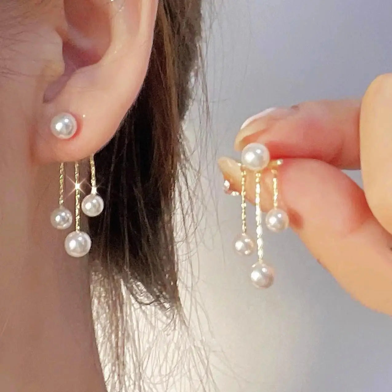 925 Silver Needle Korean Fashion Pearl Tassel Earrings For Women Jewelry Trending New Luxury Women's Zircon Pearl Earrings