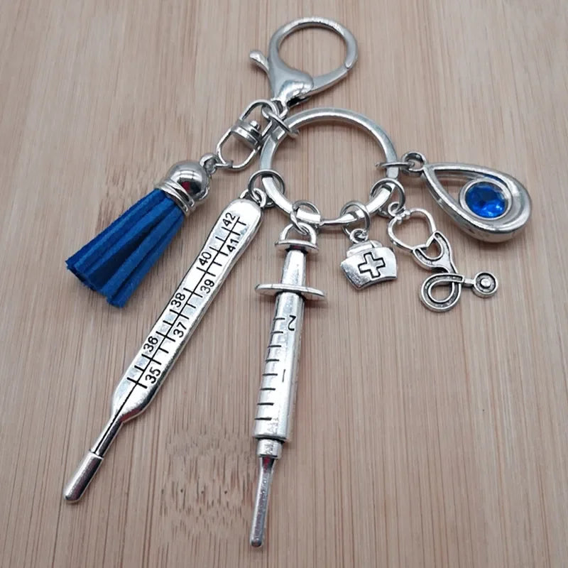 New Nurse Medical Box Medical Keychain Needle Syringe Stethoscope Tassel Cute Keychain Jewelry Gift