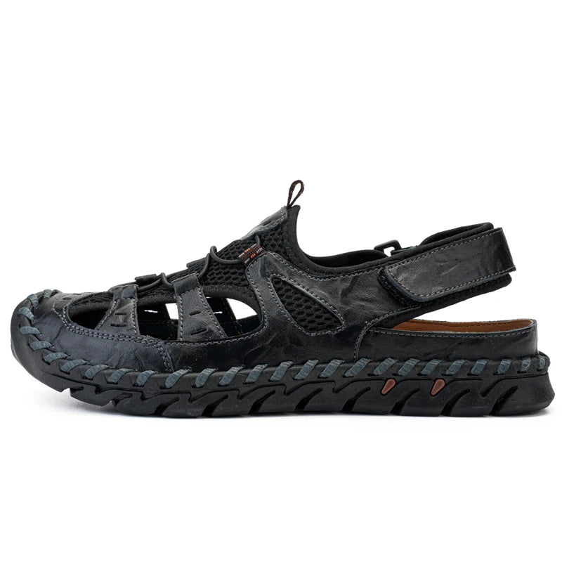 Handmade Summer Sandals Men Breathable Leather Shoes Man Retro Outdoor Men Sandals Antiskid Beach Sandals Hollow Shoes Footwear