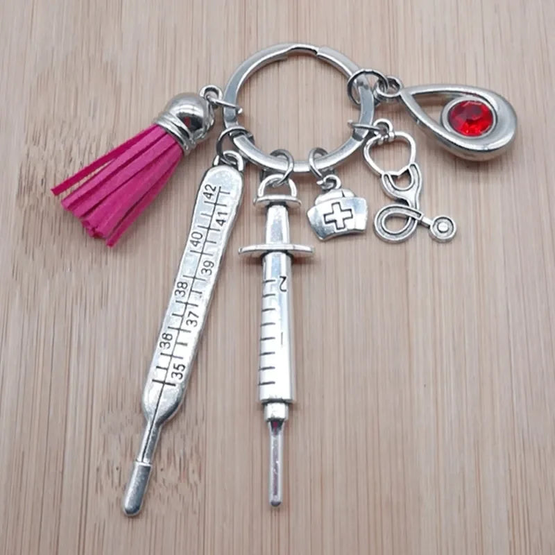 New Nurse Medical Box Medical Keychain Needle Syringe Stethoscope Tassel Cute Keychain Jewelry Gift