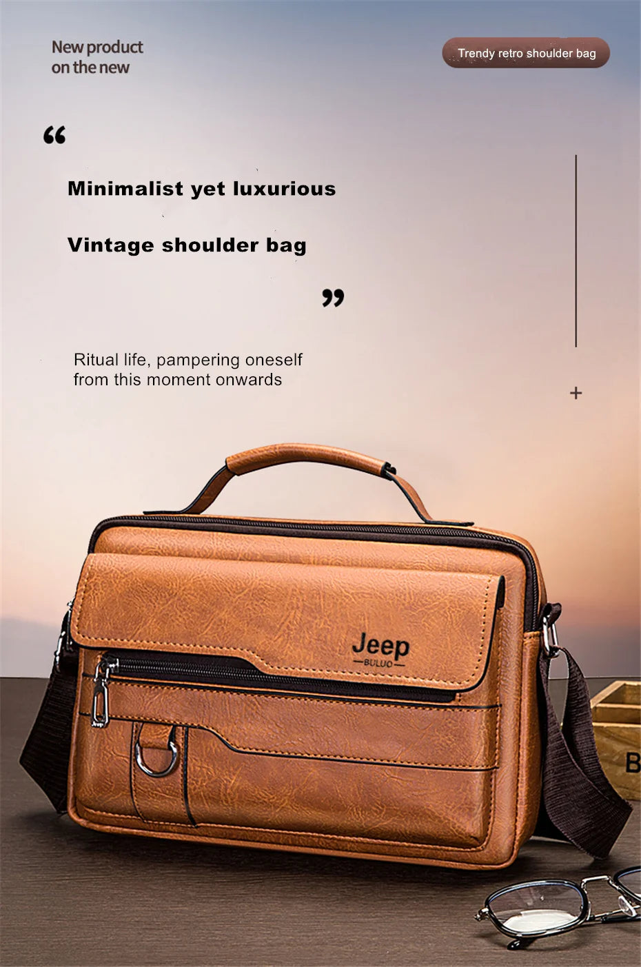 JEEP BULUO Brand Men's Crossbody Shoulder High Quality Tote Fashion Business Man Messenger Big Size PU Leather Bags
