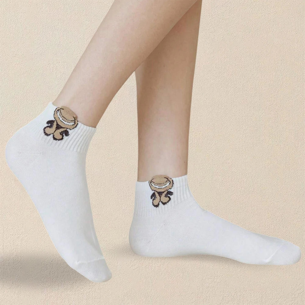 5/10/20 Pairs Women Cartoon Teddy Bear Patterned Ankle Socks Versatile Fashionable Creative Breathable Comfortable Casual Socks cloths