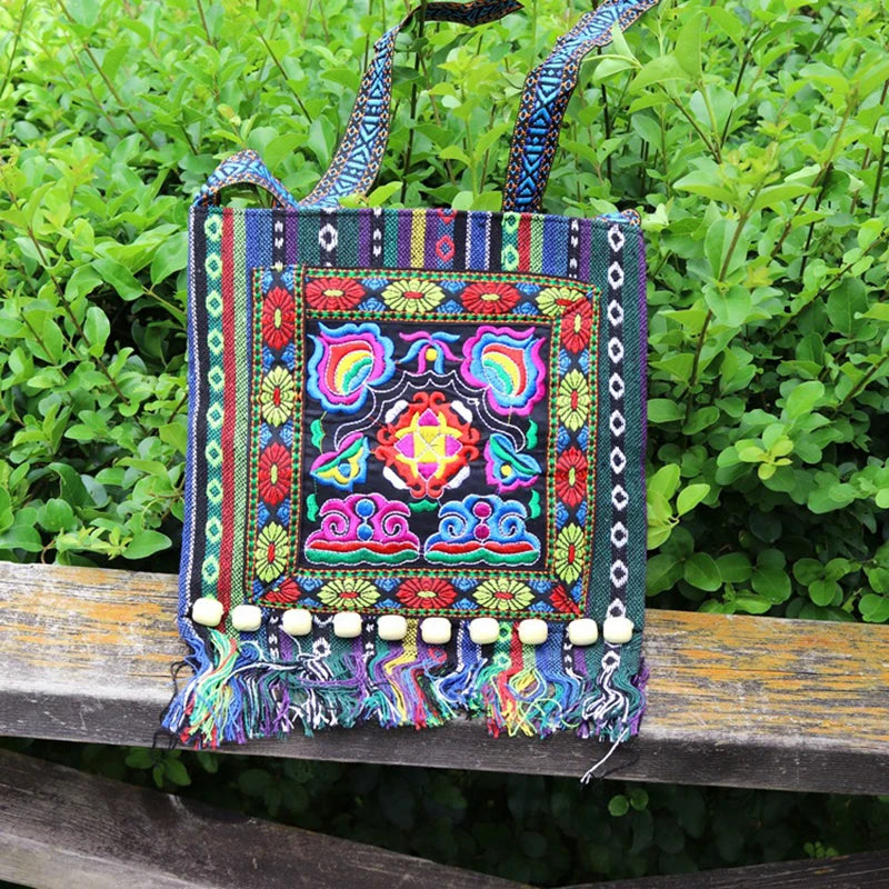 Retro Embroidery Messenger Bag Ethnic Tassel Design Crossbody Shoulder Bag Small Phone Purse and Handbag For Women