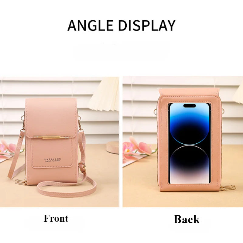 Women Fashion Touch Screen Lock Cell Phone Bag Women's Mobile Phone Card Holder Crossbody Shoulder Bag Money Pockets Small Bags