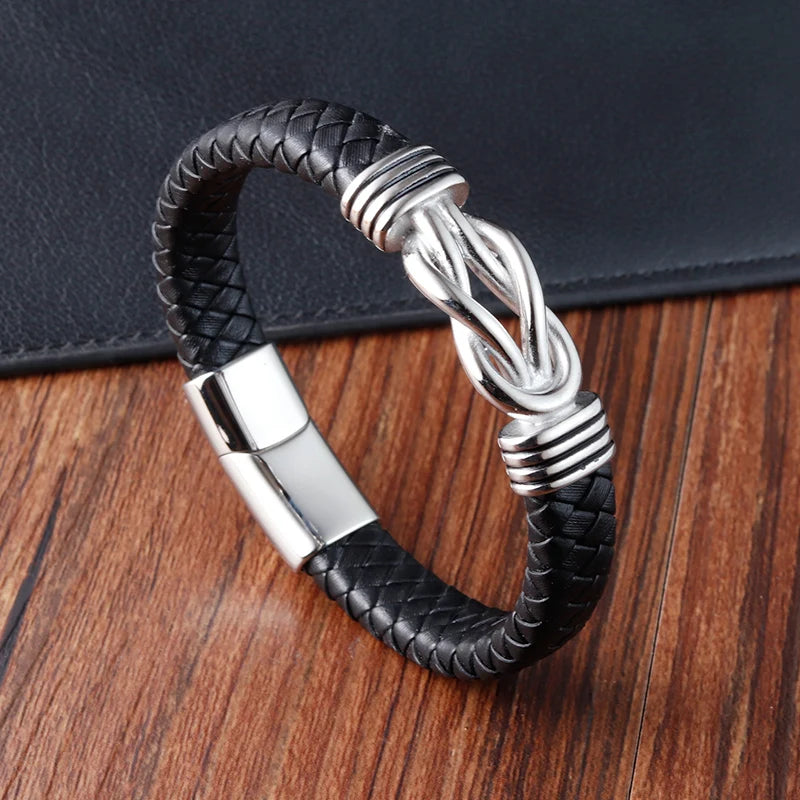 Stainless Steel Genuine Leather Men Bracelet Black/Brown Color Multi-Layers Accessories Jewelry For Male Female Couple Gift