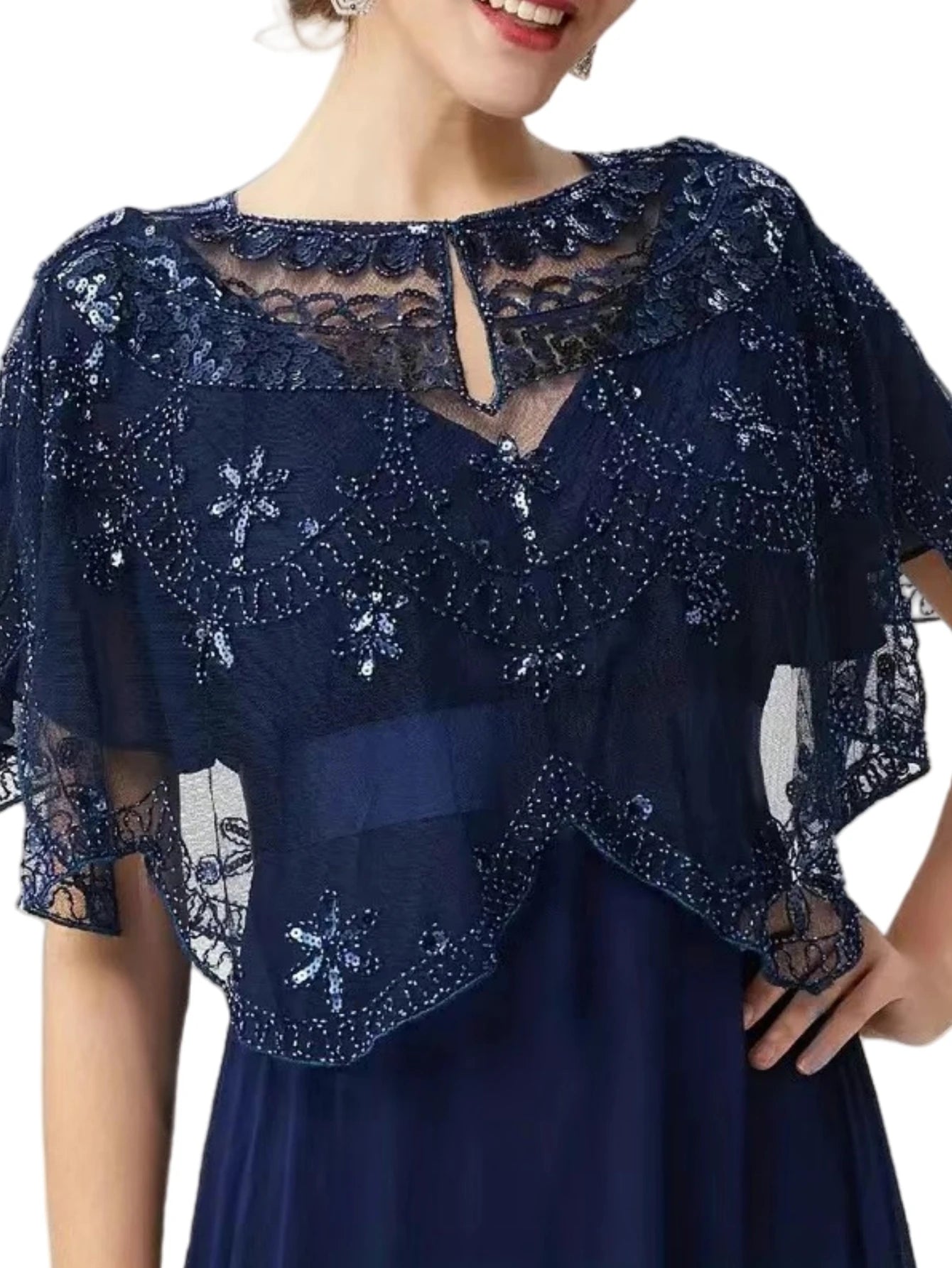 Elegant Baroque Sequin Embroidery Shawl - 1920s Flapper Party Cover Up - Solid Color & Breathable Mesh