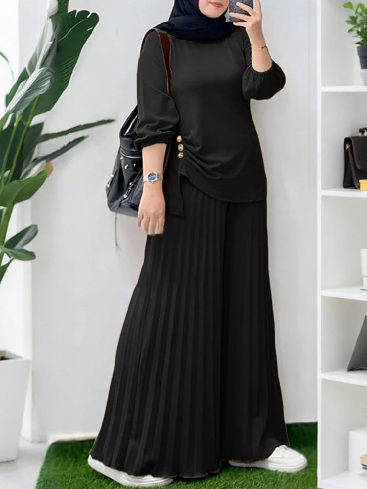 Autumn Matching Sets ZANZEA Outfits Casual Long Sleeve Tops Trousers Suit Solid Loose Tracksuit 2 Pieces Sets