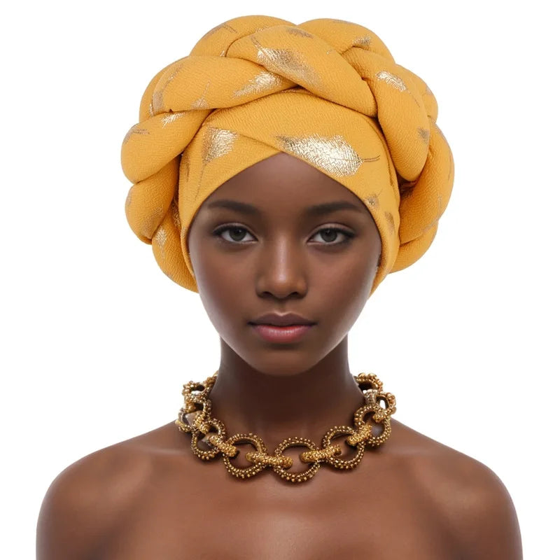 Feather Braid Turban Caps for Women Headwear Headscarf Bonnet Female Head Wraps African Indian Hat Turbante Mujer