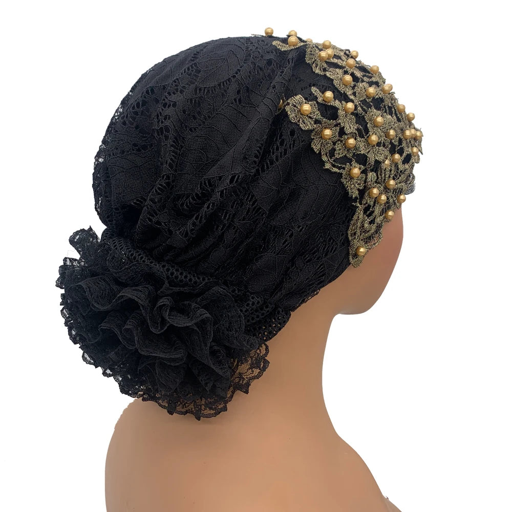 Embroidery Beading Turban Cap for Women Muslim Headscarf Hat Hairloss Chemo Cap African Headwrap Bonnet