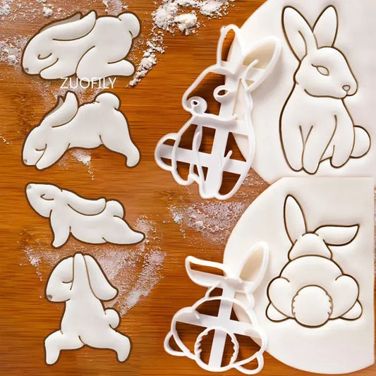 1/4pcs Cute Yoga Rabbit Easter Christmas Plastic Cookie Embossed Mold Fondant Cookie Cutter Bunny Biscuit Mold DIY Baking Tools