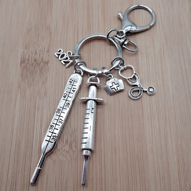 New Nurse Medical Box Medical Keychain Needle Syringe Stethoscope Tassel Cute Keychain Jewelry Gift