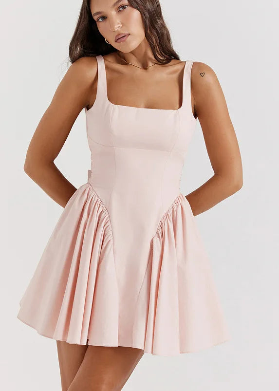 Giyu Club Party Dress Women Summer Elegant Sleevless Backless Bow Mini Short Dresses Pleated Prom Holiday Robe Femme